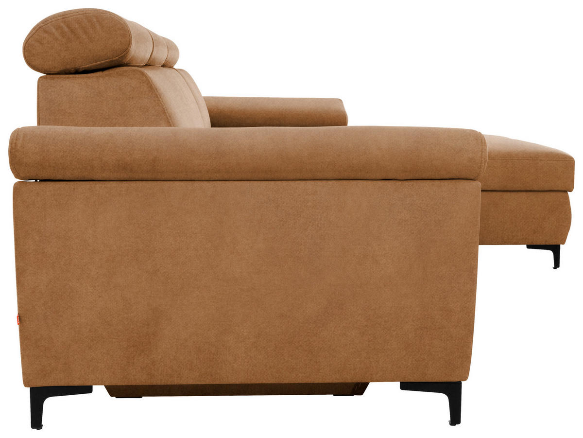 ECKSOFA in Velours Bernsteinfarben  - Bernsteinfarben/Schwarz, Modern, Textil/Metall (258/176cm) - MID.YOU