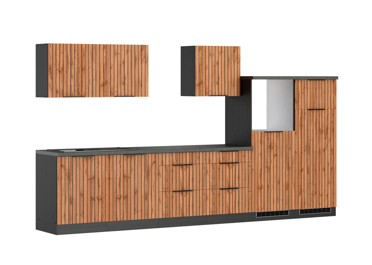 KÜCHENLEERBLOCK 360 cm   in Eiche Wotan, Graphitfarben  - Schieferfarben/Eiche Wotan, Basics, Holzwerkstoff/Metall (360cm) - Held