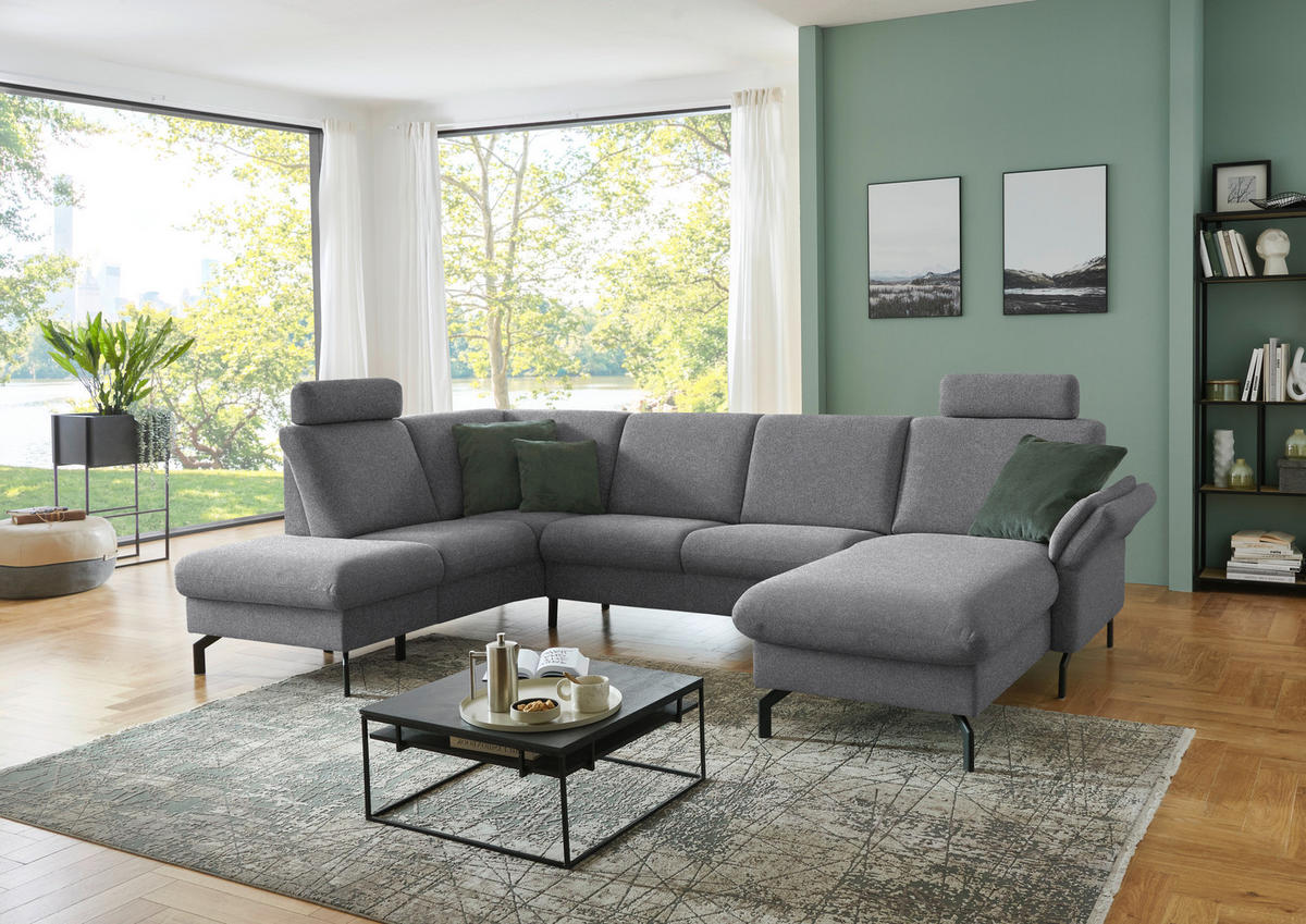 WOHNLANDSCHAFT Flachgewebe Grau  - Schwarz/Grau, Konventionell, Textil/Metall (190/307/170cm) - Beldomo Comfort
