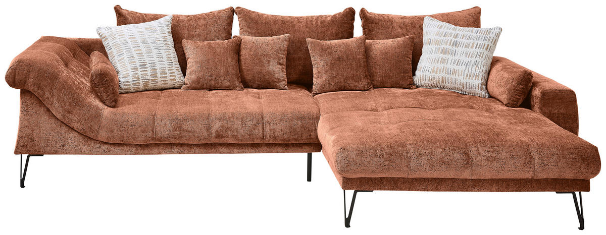 ECKSOFA GARDA Rostfarben Chenille Zierkissen, Rückenkissen, Nierenkissen, Rücken echt  - Rostfarben/Schwarz, KONVENTIONELL, Textil/Metall (310/192cm) - Livetastic