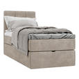 BOXBETT 70/200 cm,  in Graubraun, Matratze, gepolstertes Kopfteil, Bettkasten, Topper, H3 = fest  - Graubraun/Schwarz, Design, Holzwerkstoff/Kunststoff (70/200cm) - Esposa