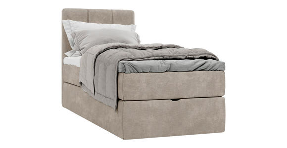 BOXBETT 70/200 cm,  in Graubraun, Matratze, gepolstertes Kopfteil, Bettkasten, Topper, H3 = fest  - Graubraun/Schwarz, Design, Holzwerkstoff/Kunststoff (70/200cm) - Esposa