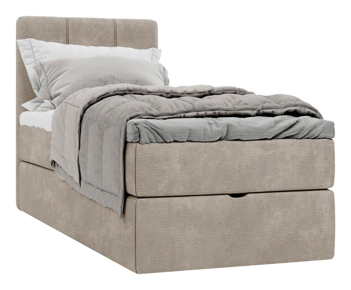 BOXBETT 70/200 cm,  in Graubraun, Matratze, gepolstertes Kopfteil, Bettkasten, Topper, H3 = fest  - Graubraun/Schwarz, Design, Holzwerkstoff/Kunststoff (70/200cm) - Esposa
