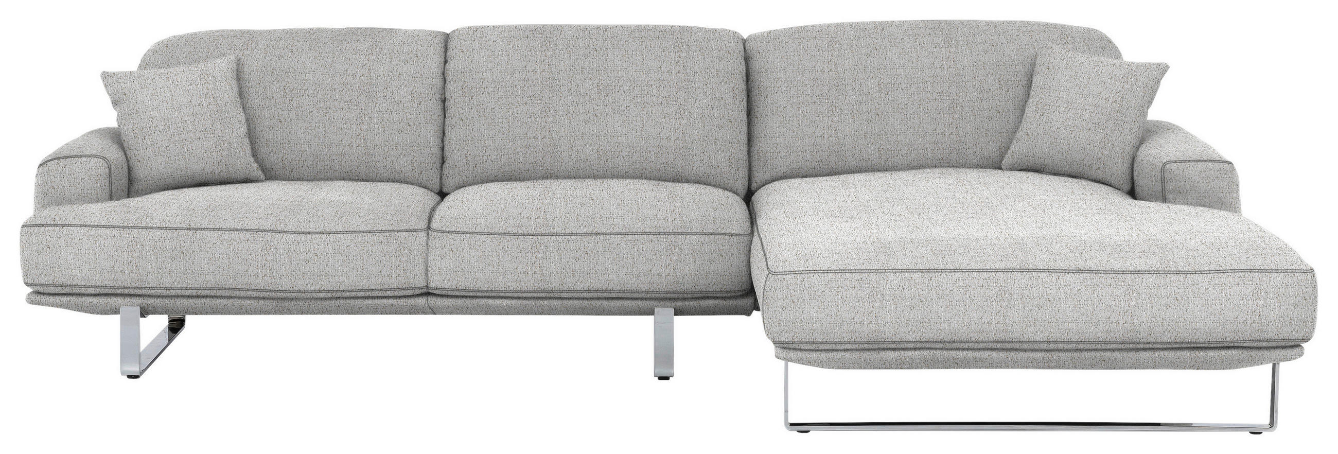 ECKSOFA in Flachgewebe Hellgrau  304/184 cm  - Chromfarben/Hellgrau, Design, Textil/Metall (304/184cm) - Dieter Knoll