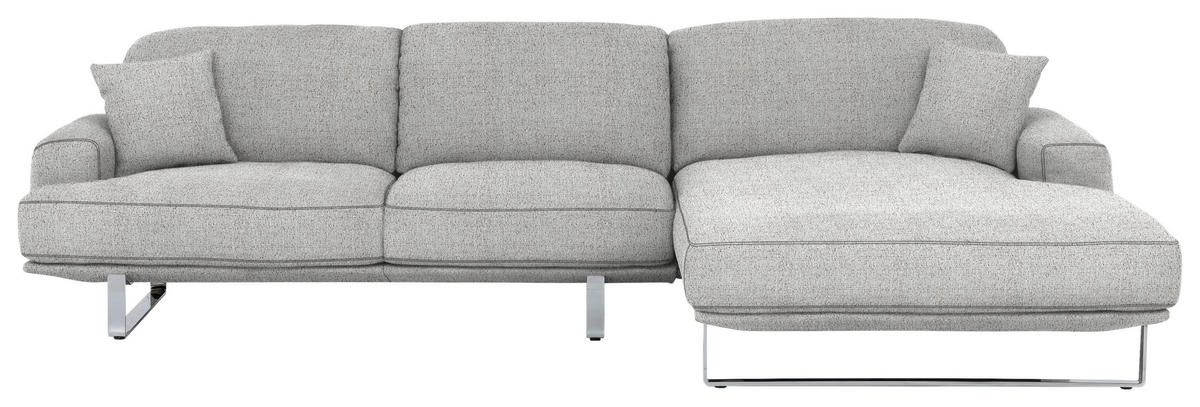 ECKSOFA in Flachgewebe Hellgrau  304/184 cm  - Chromfarben/Hellgrau, Design, Textil/Metall (304/184cm) - Dieter Knoll