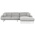 ECKSOFA  in Flachgewebe Hellgrau Rücken echt, Kopfteilverstellung  304/184 cm  - Chromfarben/Hellgrau, Design, Textil/Metall (304/184cm) - Dieter Knoll