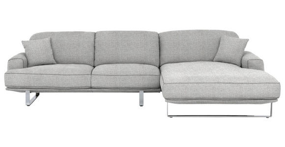 ECKSOFA  in Flachgewebe Hellgrau Rücken echt, Kopfteilverstellung  304/184 cm  - Chromfarben/Hellgrau, Design, Textil/Metall (304/184cm) - Dieter Knoll