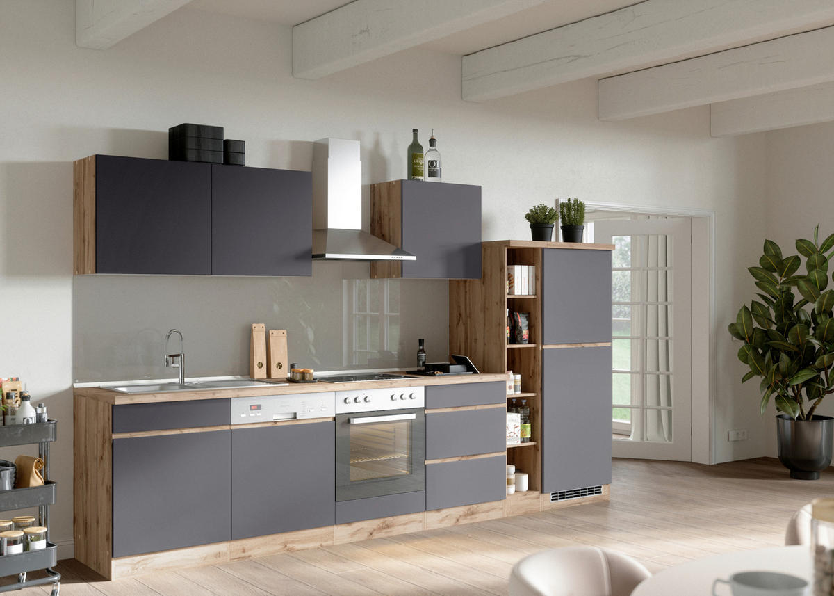KÜCHENLEERBLOCK 330 cm   in Grau, Eiche Wotan  - Eiche Wotan/Grau, Design, Holzwerkstoff (330cm) - Held