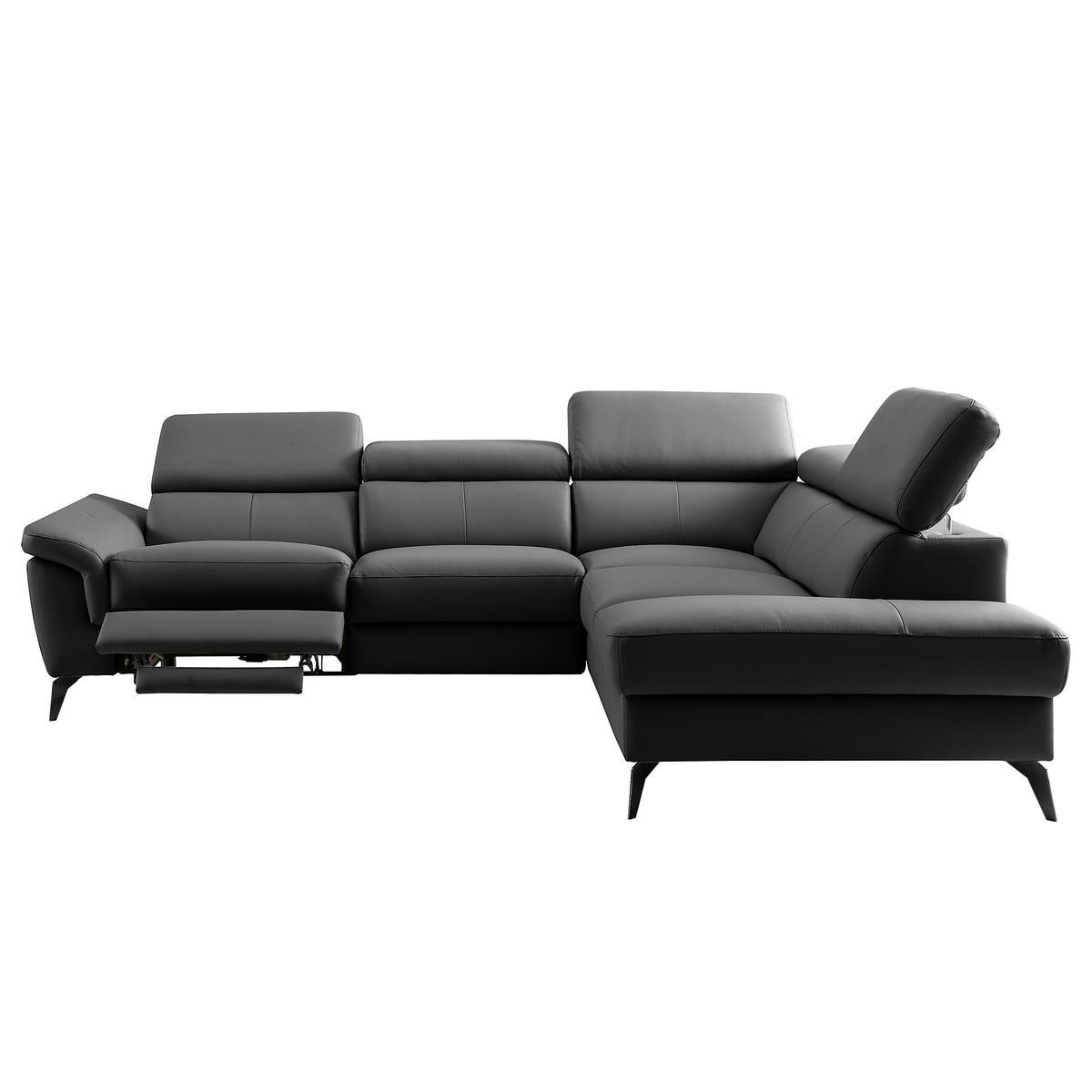 ECKSOFA SONO in Lederlook Echtleder Schwarz Armteilverstellung, Kopfteilverstellung  265/210 cm  - Schwarz, Design, Leder/Textil (265/210cm) - Livetastic