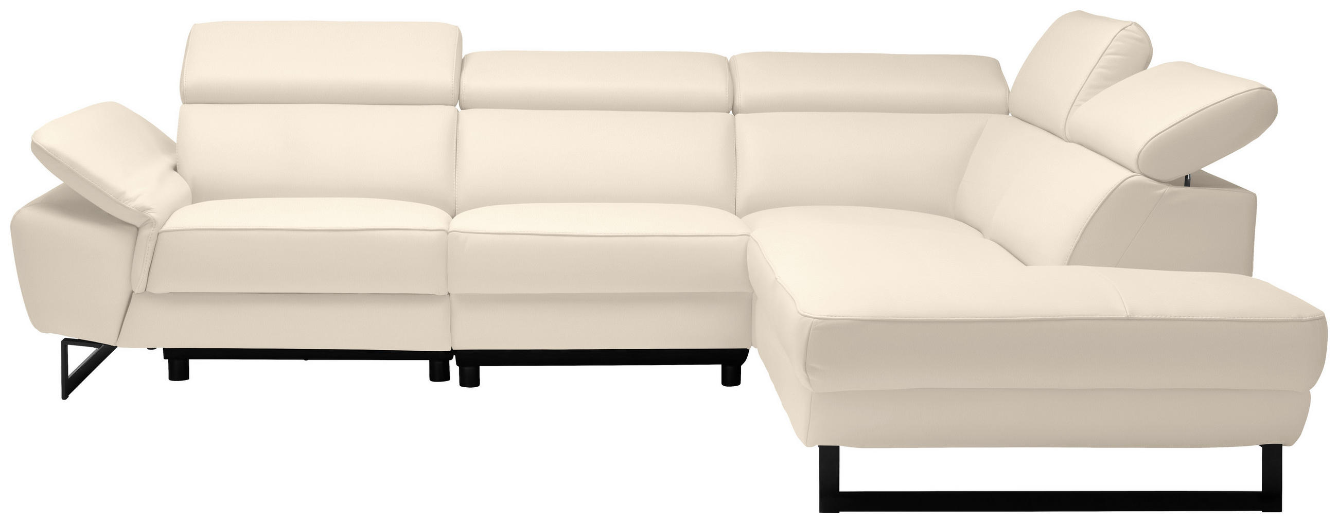 ECKSOFA in Echtleder Beige  - Beige/Schwarz, Design, Leder/Metall (281/225cm) - Celina Home