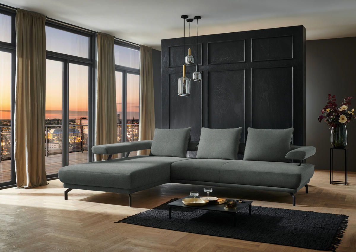 ECKSOFA in Chenille Graugrün  224/305 cm  - Schwarz/Graugrün, Design, Textil/Metall (224/305cm) - Dieter Knoll