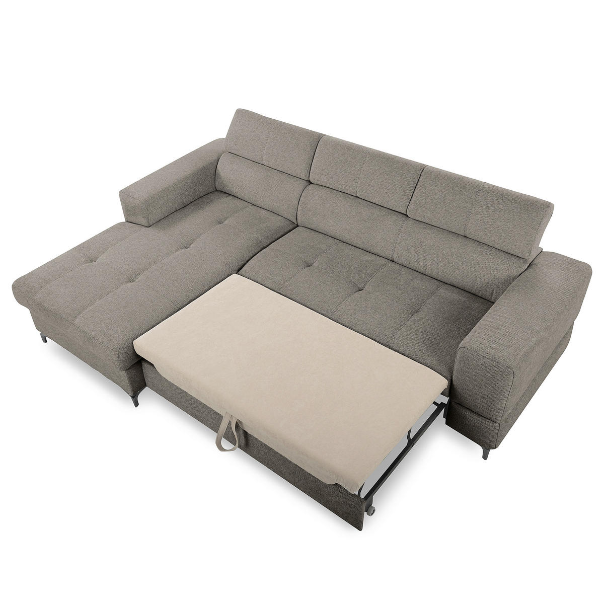 ECKSOFA TORINO Graphitfarben Chenille Bettkasten, Kopfteilverstellung  - Schwarzchrom/Graphitfarben, Design, Textil/Metall (173/247cm) - Livetastic