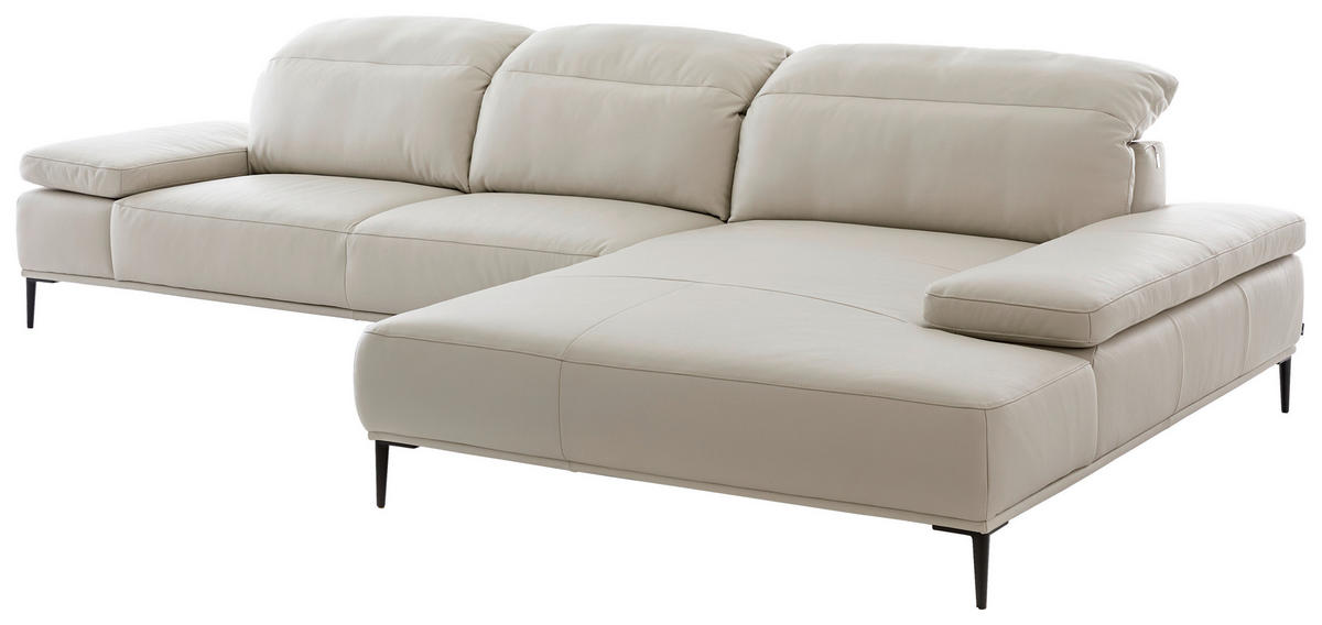ECKSOFA Greige Echtleder Rücken echt  - Greige/Schwarz, MODERN, Leder/Metall (339/206cm) - Chilliano