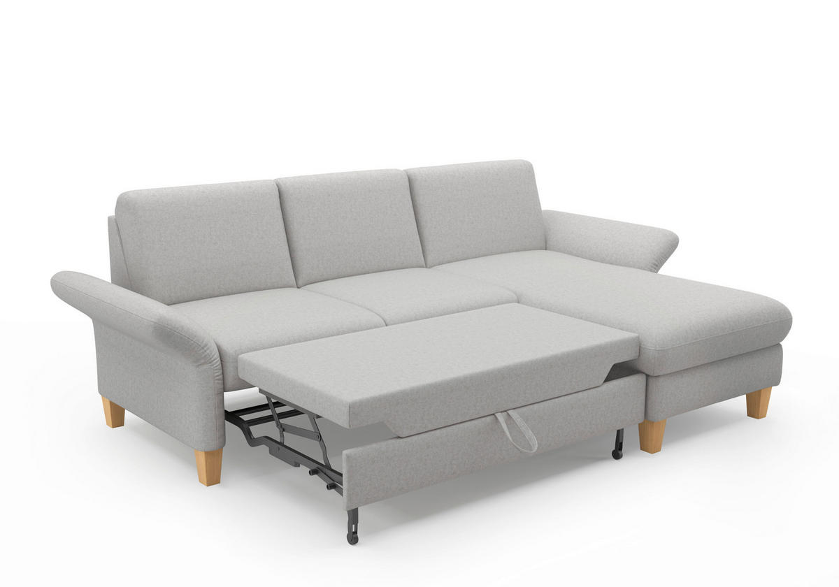 ECKSOFA in Flachgewebe Hellgrau  251/164 cm  - Eichefarben/Hellgrau, KONVENTIONELL, Holz/Textil (251/164cm) - Sit & More