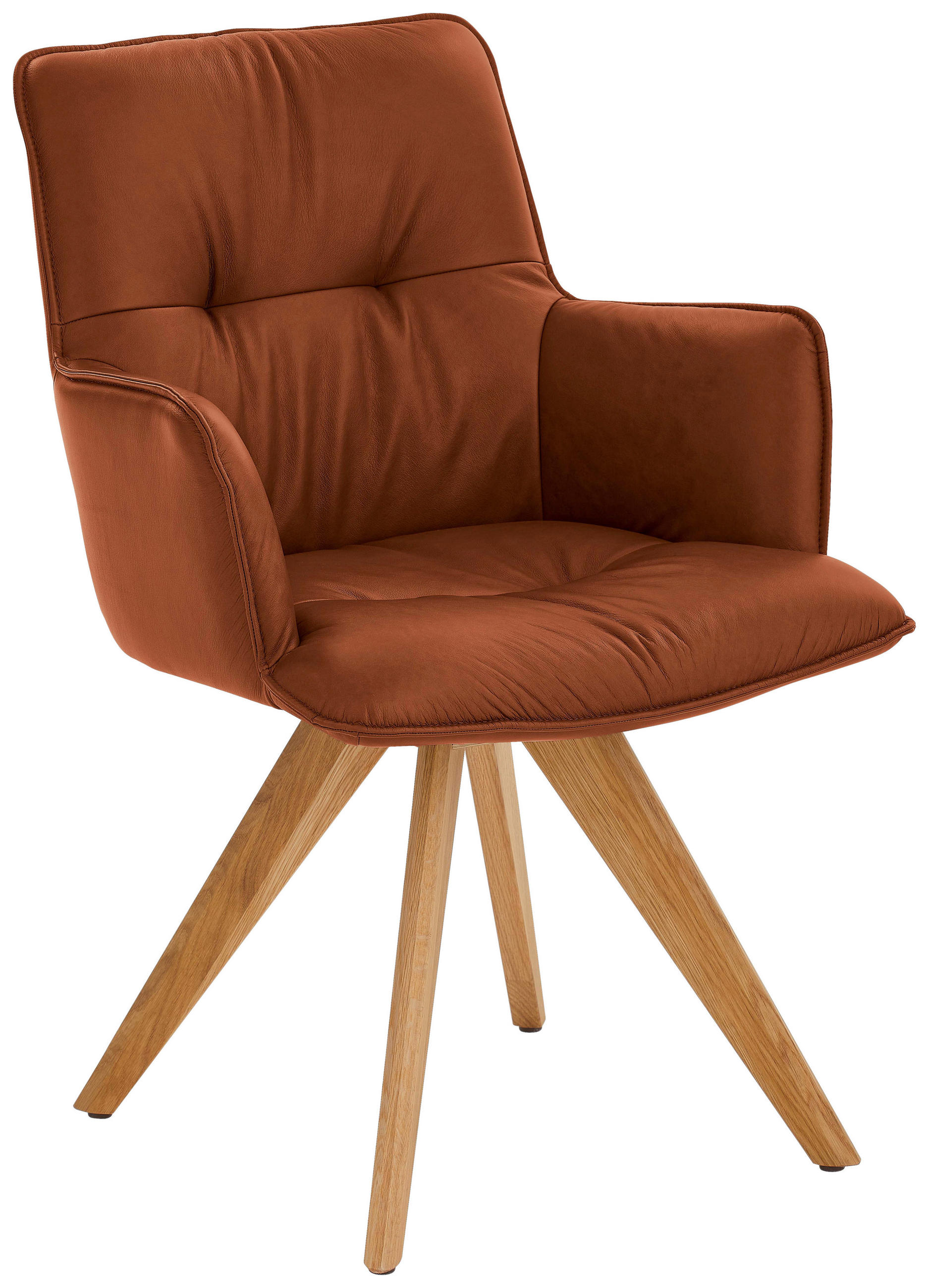ARMLEHNSTUHL  in Echtleder pigmentiert  - Eichefarben/Cognac, Design, Leder/Holz (59/89/63cm) - Dieter Knoll
