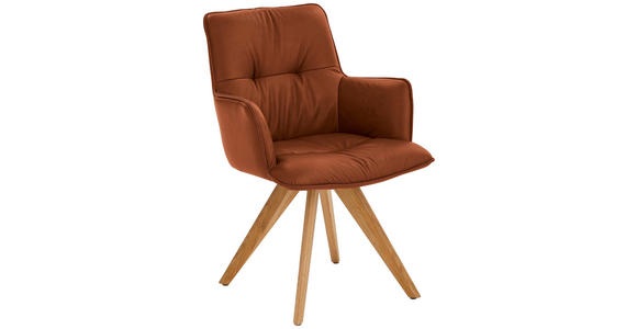 ARMLEHNSTUHL in Echtleder pigmentiert - Eichefarben/Cognac, Design, Leder/Holz (59/89/63cm) - Dieter Knoll