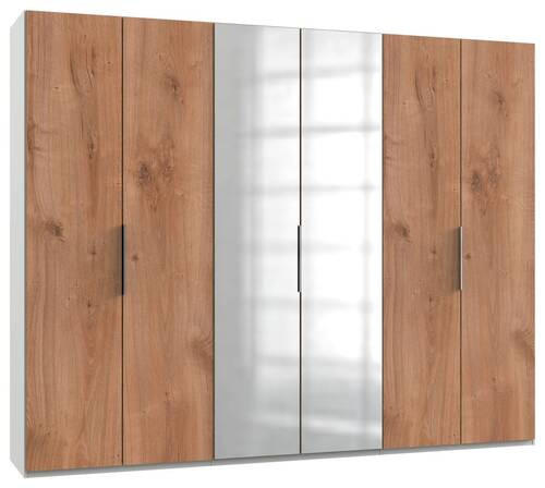 DREHTÜRENSCHRANK 300/236/58 cm 6-türig Weiß, Eichefarben, Alufarben  - Chromfarben/Eichefarben, MODERN, Holzwerkstoff (300/236/58cm) - MID.YOU