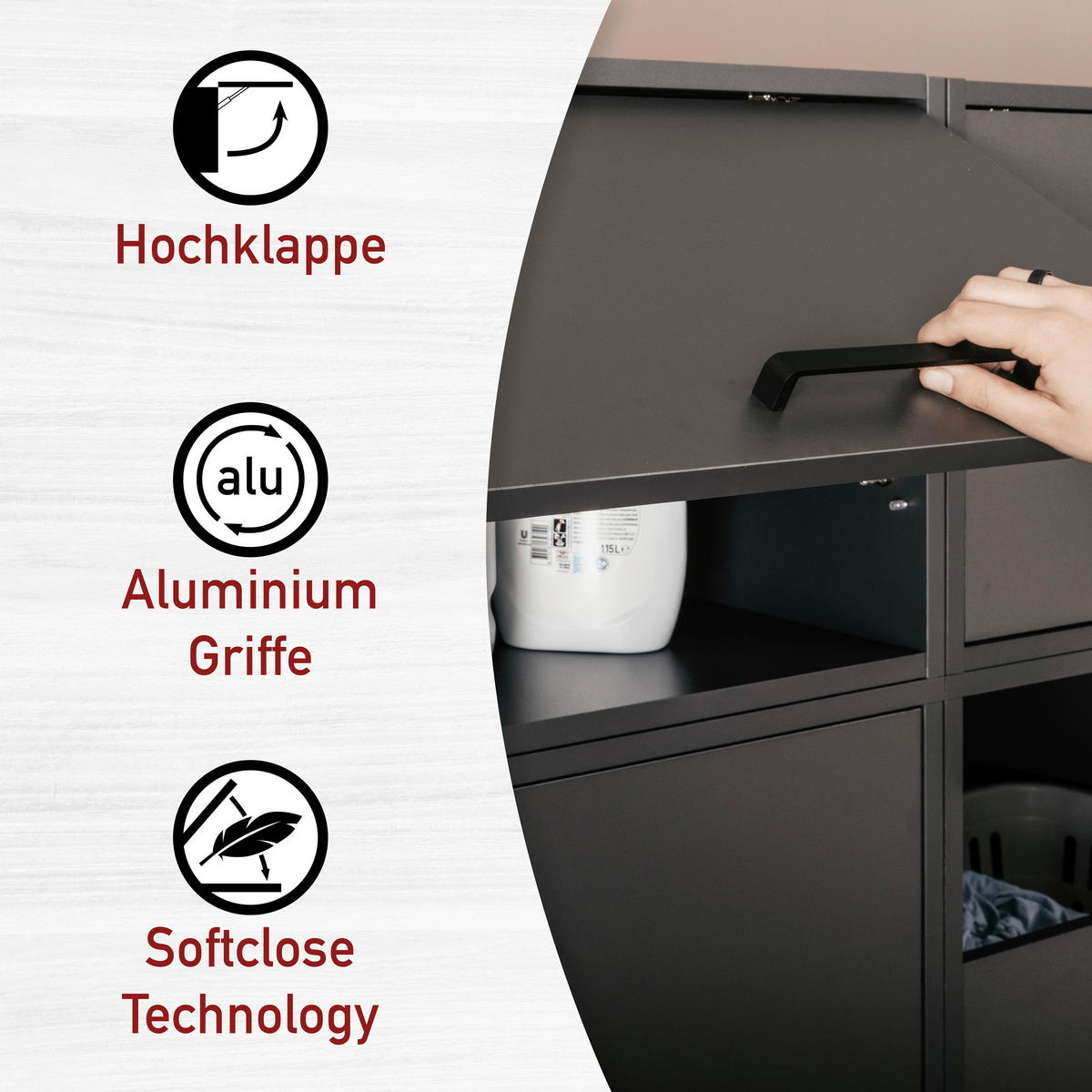 AUFSATZSCHRANK 67/44/68 cm   - Anthrazit/Schwarz, MODERN, Holzwerkstoff/Metall (67/44/68cm) - home24