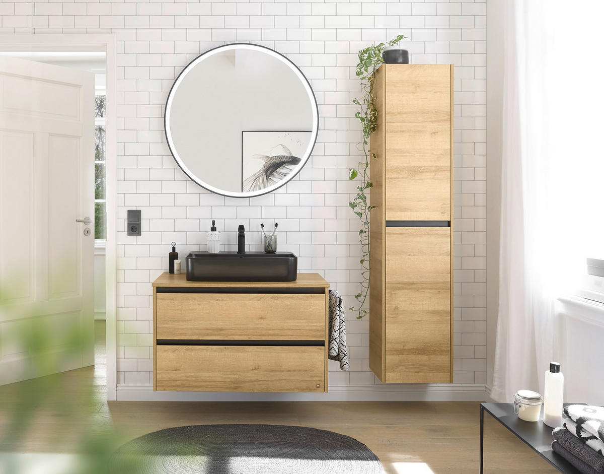 BADEZIMMER 3-teilig  in 91 cm  - Eichefarben/Schwarz, Design, Keramik/Holzwerkstoff (91cm) - Musterring