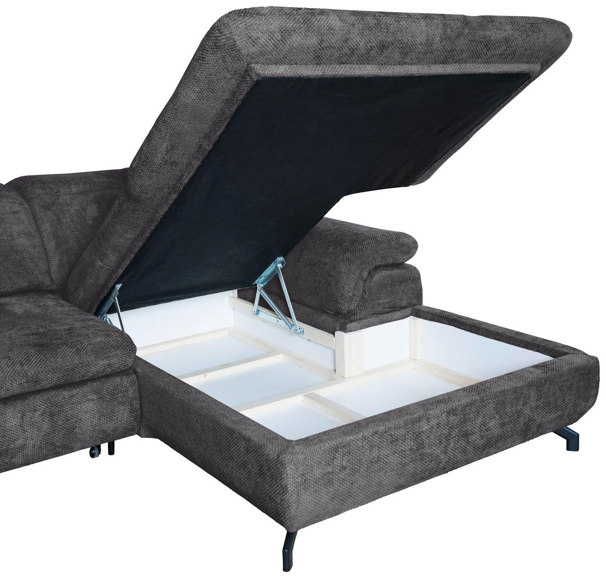 WOHNLANDSCHAFT Dunkelgrau Struktur  - Dunkelgrau/Schwarz, KONVENTIONELL, Textil/Metall (253/357/188cm) - Carryhome