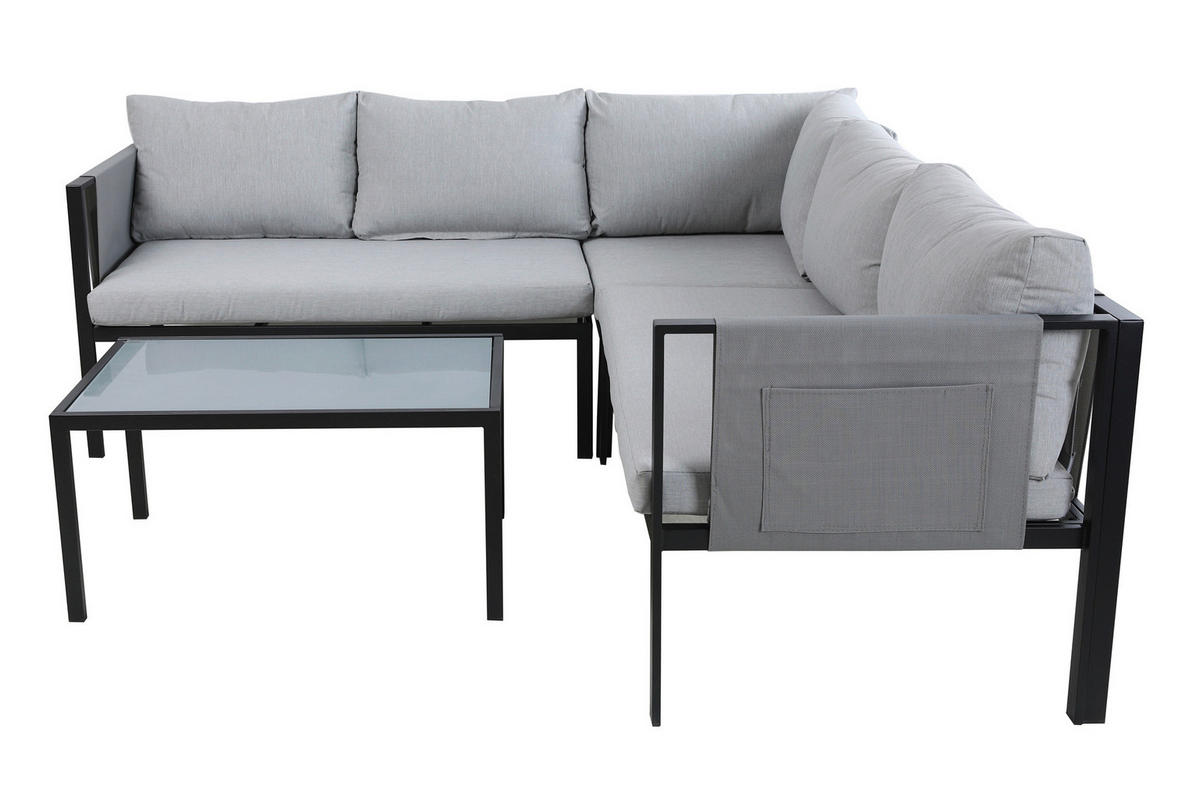 LOUNGEGRUPP  - grå/svart, Design, metall/glas - Livetastic