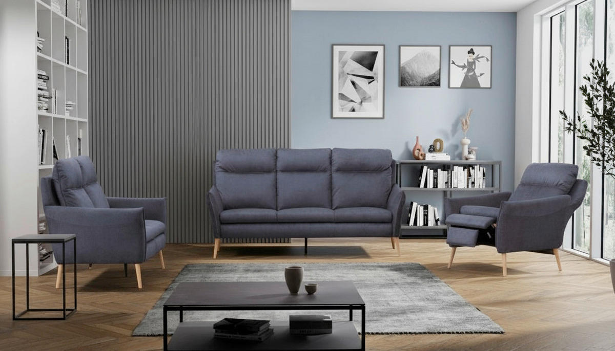 3-SITZER-SOFA  in Mikrofaser Blau Skandinavisch, Modern  - Blau/Buchefarben, Design, Holz/Textil (202/110/92cm) - Livetastic