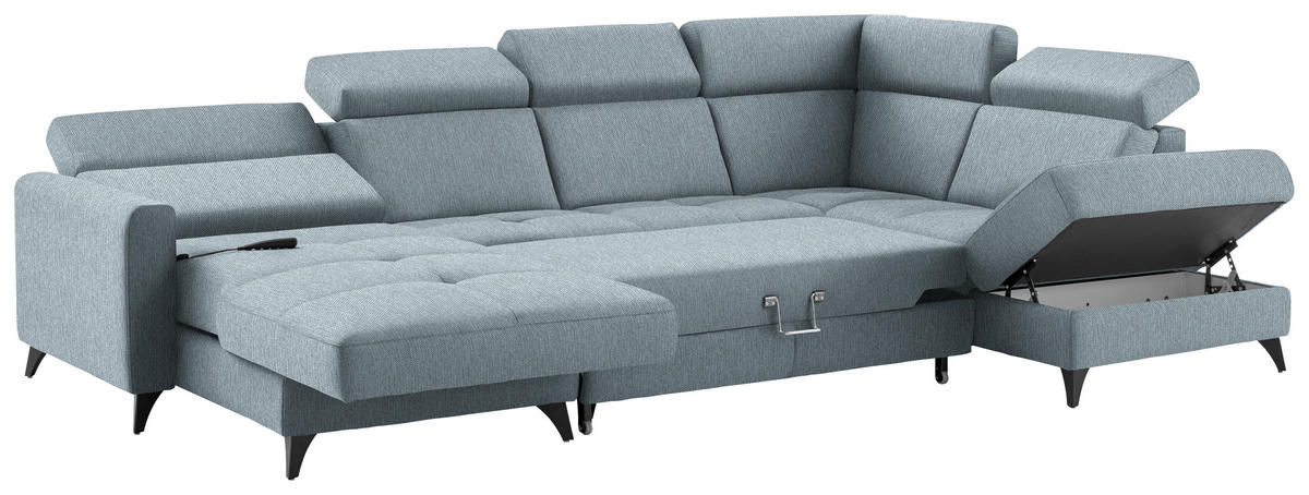 WOHNLANDSCHAFT Flachgewebe Hellblau  - Schwarz/Hellblau, Konventionell, Textil/Metall (174/333/215cm) - Beldomo System