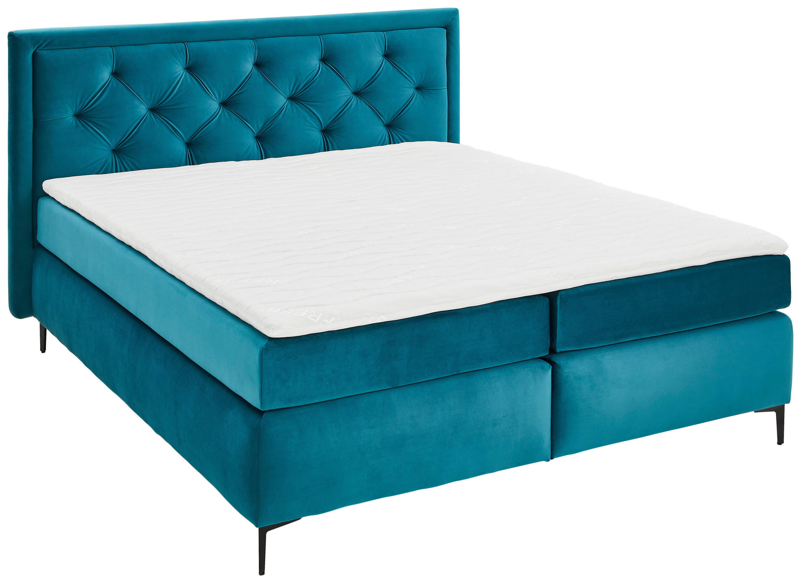 BOXSPRINGBETT 180/200 cm,  in Türkis, Topper, Matratzen, H3 + H3 = fest  - Türkis/Schwarz, KONVENTIONELL, Textil/Metall (180/200cm) - Boxxx