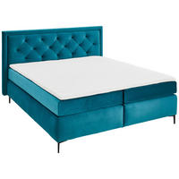BOXSPRINGBETT 180/200 cm,  in Türkis, Topper, Matratzen, H3 + H3 = fest  - Türkis/Schwarz, KONVENTIONELL, Textil/Metall (180/200cm) - Boxxx