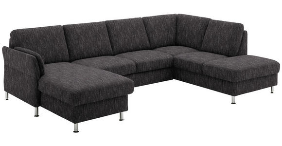 WOHNLANDSCHAFT in Flachgewebe Schwarz - Chromfarben/Schwarz, KONVENTIONELL, Textil/Metall (168/305/200cm) - Voleo