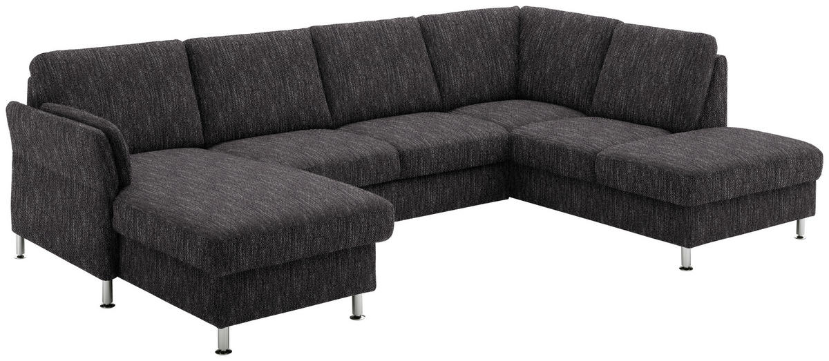 WOHNLANDSCHAFT in Flachgewebe Schwarz  - Chromfarben/Schwarz, Konventionell, Textil/Metall (168/305/200cm) - Beldomo System
