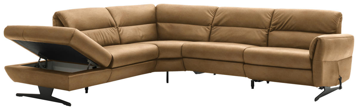 ECKSOFA in Echtleder Honig  258/286 cm  - Schwarz/Honig, Design, Leder/Metall (258/286cm) - Schöner Wohnen