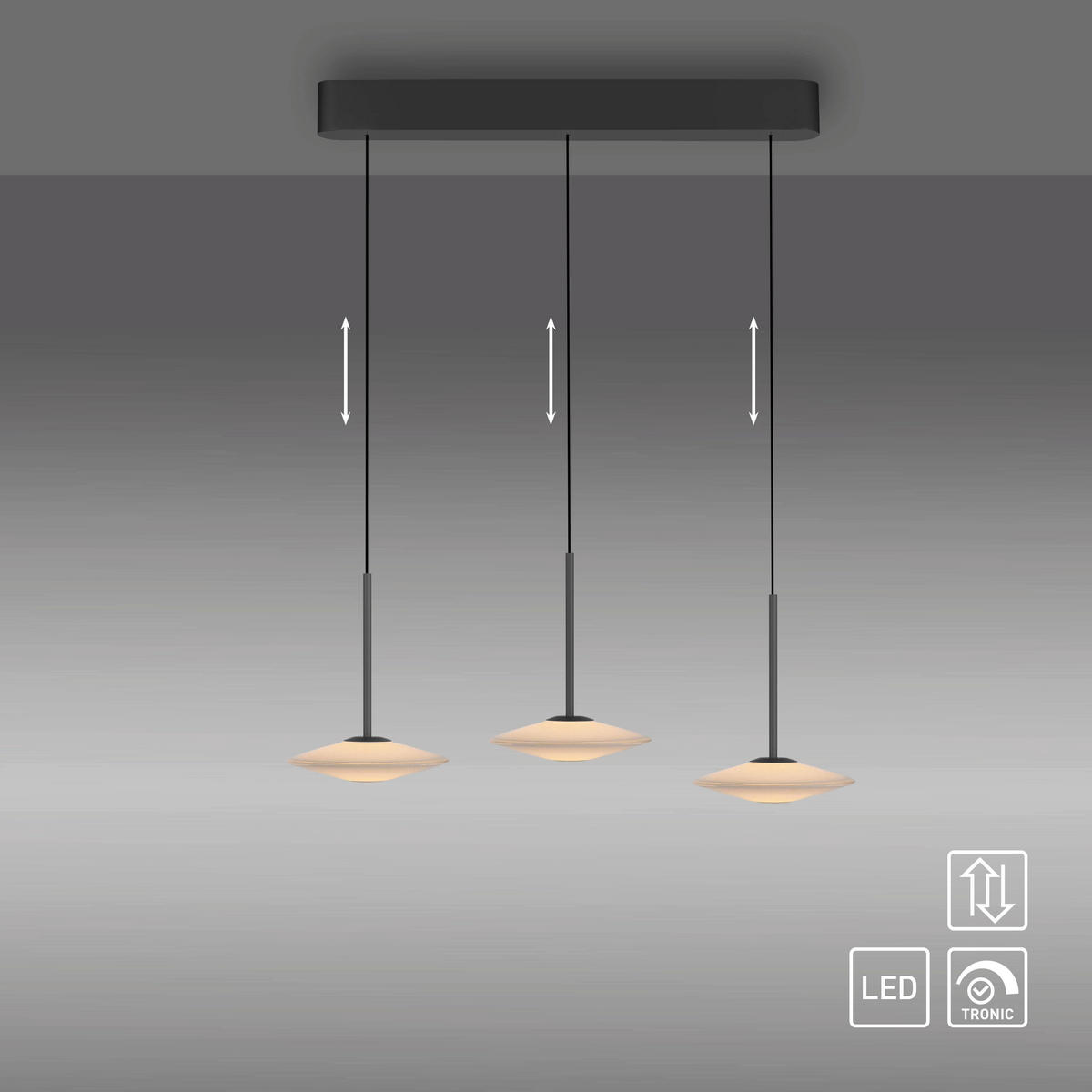 LED-PENDELLEUCHTE 86/20/180 cm  - Schwarz, Design, Glas/Kunststoff (86/20/180cm) - Paul Neuhaus