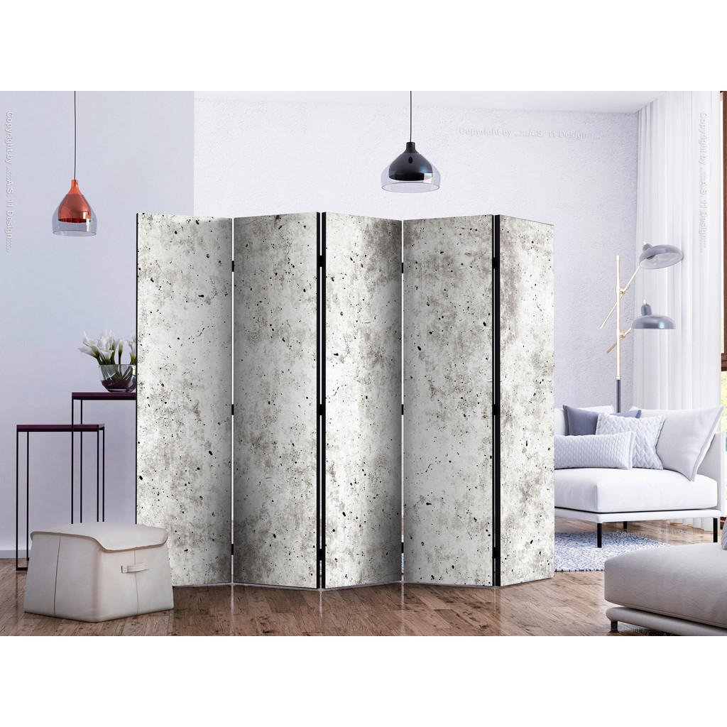 Thumbnail - artgeist Paravent, Schwarz, Hellgrau, Holz, Kunststoff, Textil, Kiefer, massiv, Betonoptik, 225x172x3 cm, Motiv auf Vord...