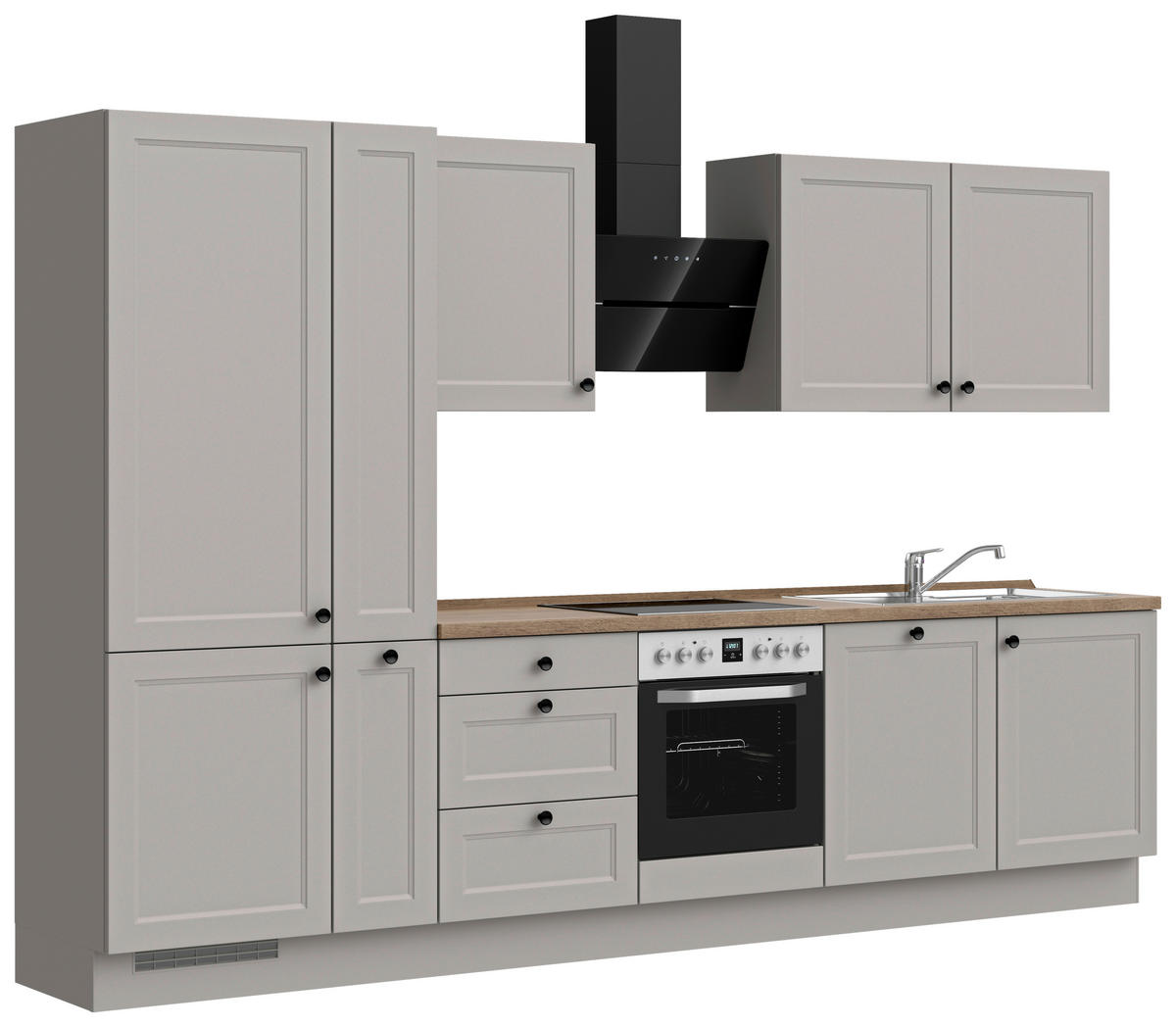 KÜCHENBLOCK 330 cm   in Grau, Eiche dunkel  - Eiche dunkel/Schwarz, MODERN, Holzwerkstoff/Metall (330cm) - Nobilia