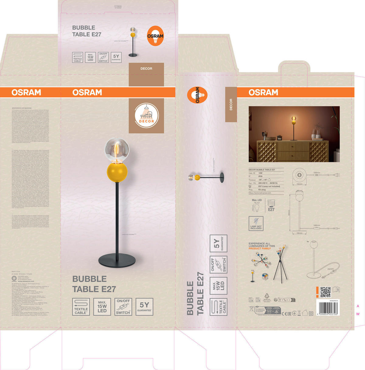 TISCHLEUCHTE 15/40 cm   - Gelb, Design, Metall (15/40cm) - Osram