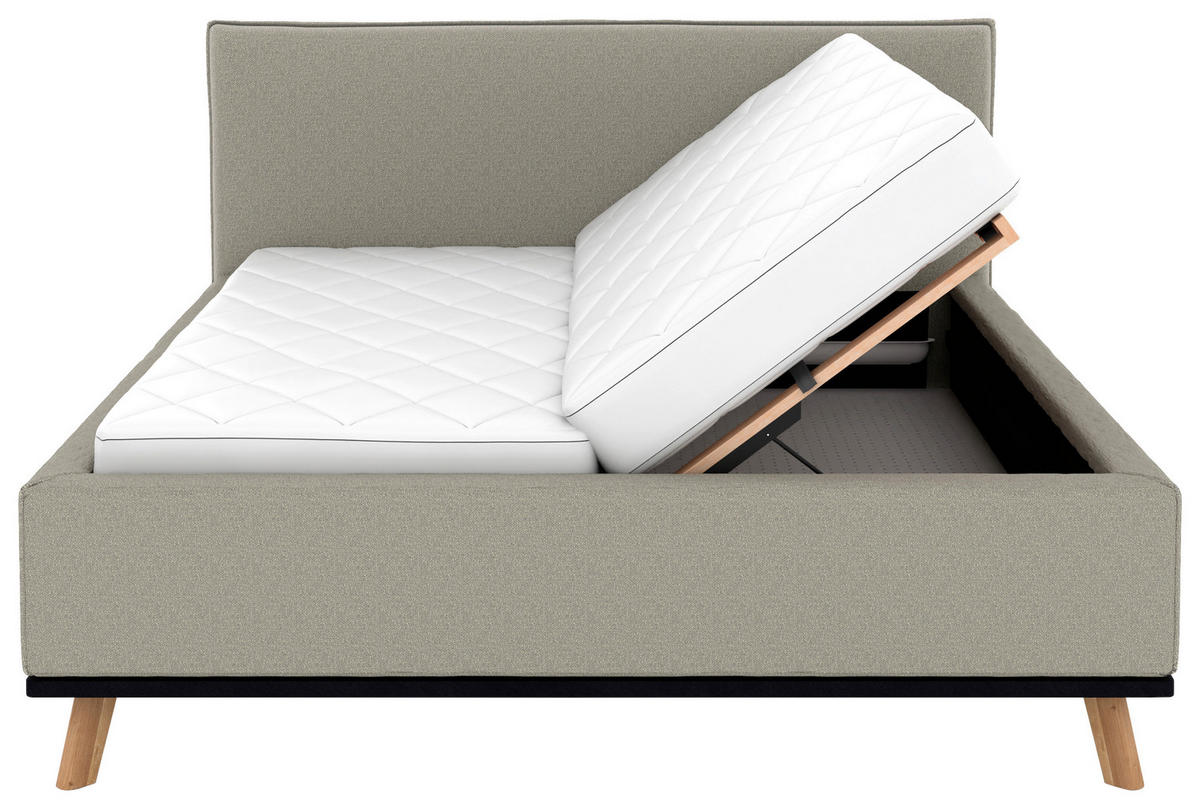 POLSTERBETT 160/200 cm,  in Hellgrau, Matratze, Lattenrost, Bettkasten, H3 + H3 = fest  - Eichefarben/Hellgrau, Design, Holz/Textil (160/200cm) - Musterring