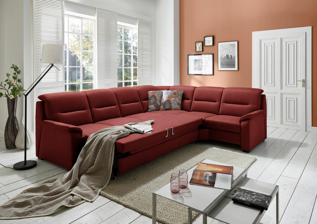 ECKSOFA in Mikrofaser Rot  - Rot/Schwarz, Konventionell, Holz/Textil (303/245cm) - Beldomo Comfort