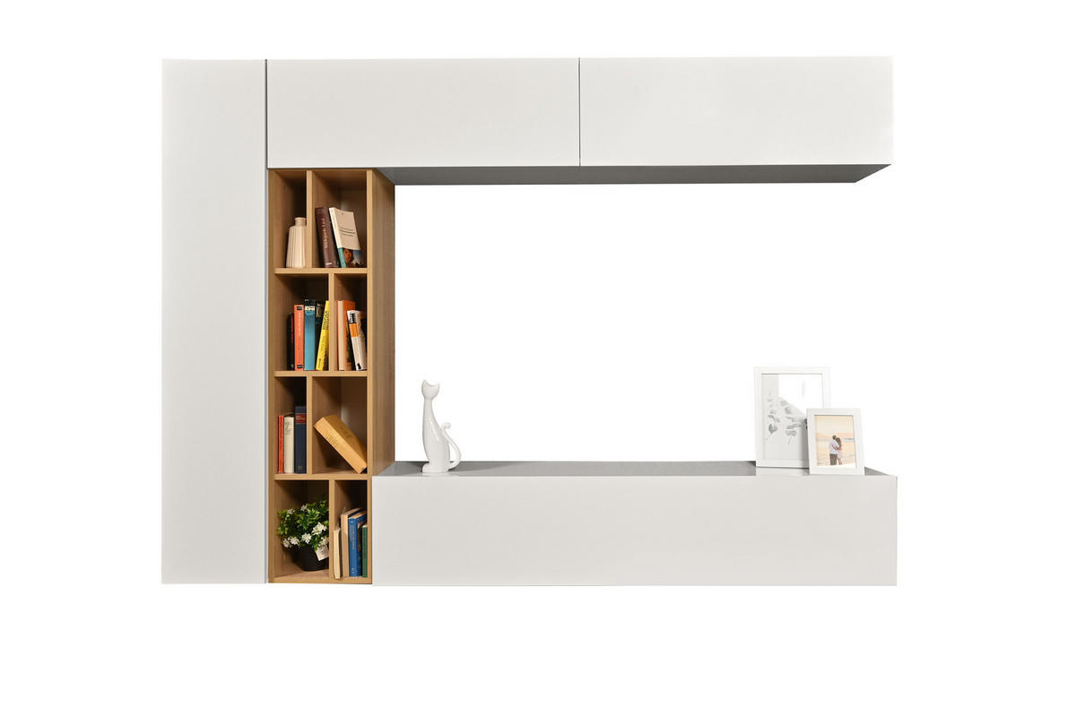 REGAL ZA DNEVNI BORAVAK sonoma hrast, bela visoki sjaj   - sonoma hrast/bela visoki sjaj, Moderno, pločasti materijal (224/160/35cm) - Ti'me