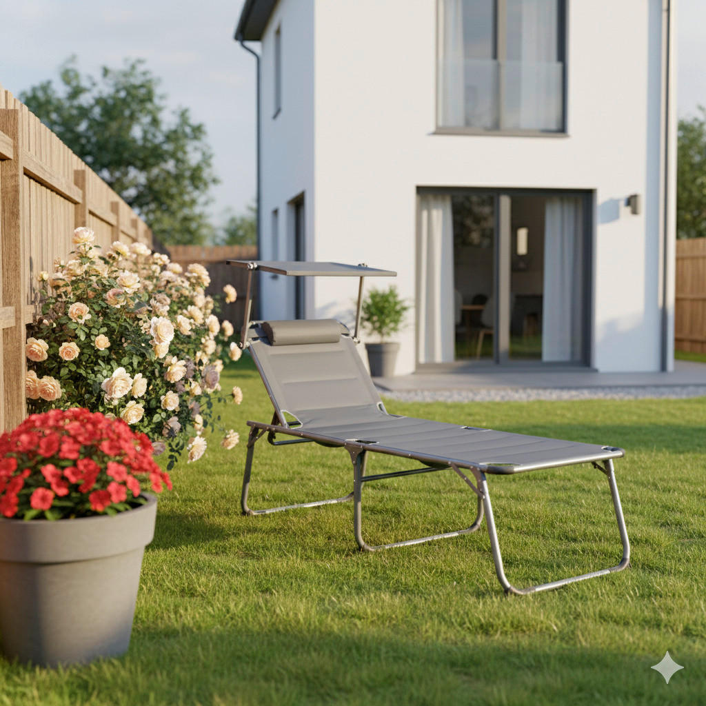 Sonnenliege Aluminium Schwarz Lxbxh: 203x68x48 Cm