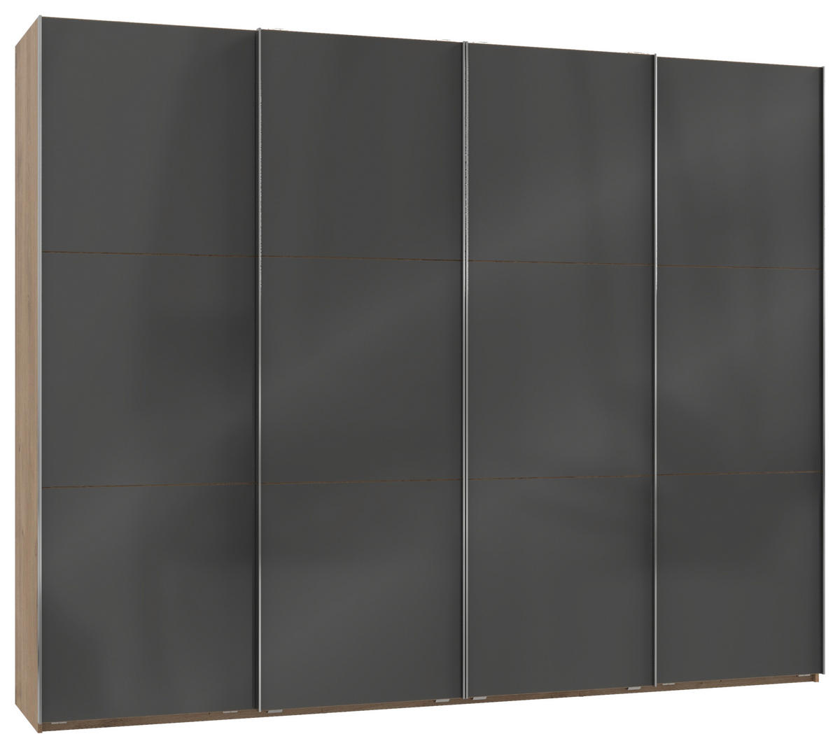 SCHWEBETÜRENSCHRANK 300/236/65 cm 4-türig Grau, Eichefarben  - Chromfarben/Eichefarben, MODERN, Holzwerkstoff (300/236/65cm) - MID.YOU