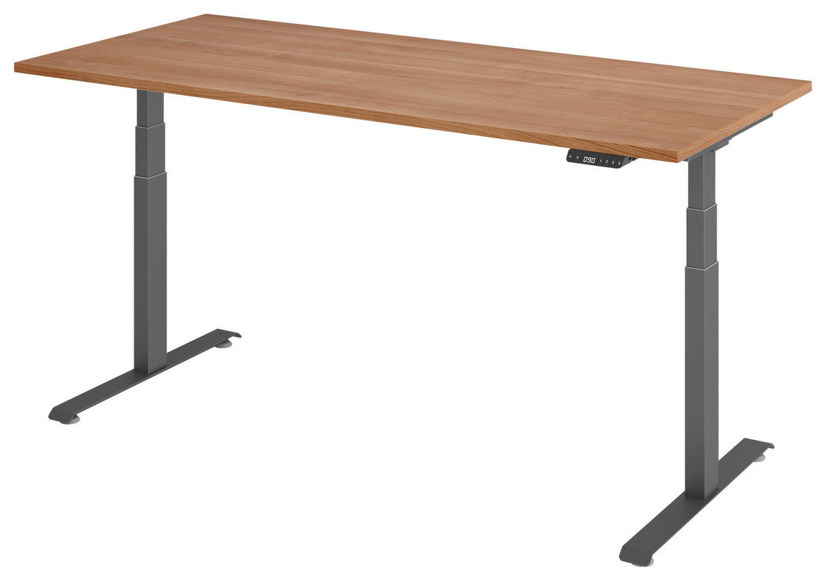 SCHREIBTISCH 180/80/64,5-129,5 cm  in Graphitfarben, Nussbaumfarben  - Nussbaumfarben/Graphitfarben, KONVENTIONELL, Holzwerkstoff/Metall (180/80/64,5-129,5cm) - Venda