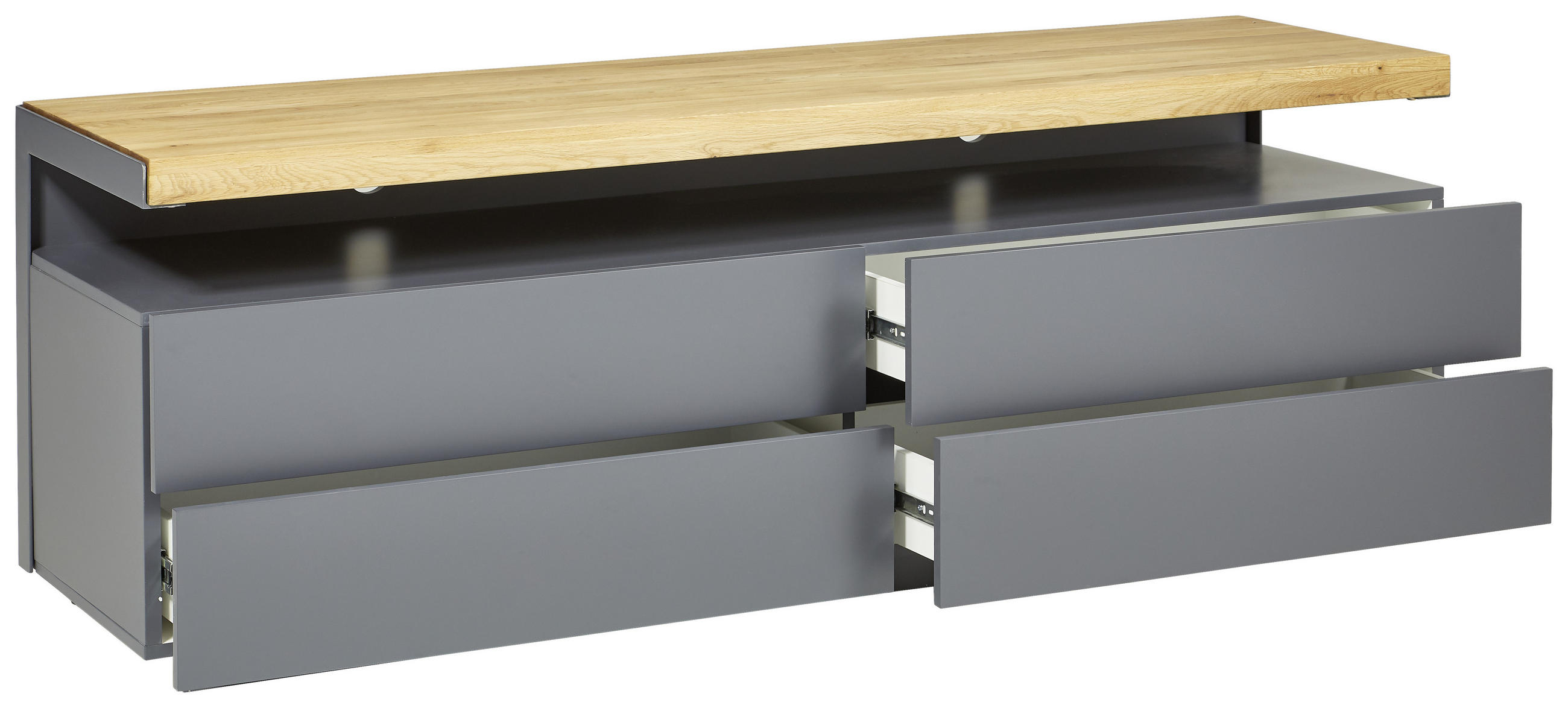 Thumbnail - Novel Lowboard, Grau, Eiche, Holz, Eiche, massiv, 4 Schubladen, 170x57x47 cm, Holzmöbel, Kleinmöbel Holz, Holzkommoden, ...