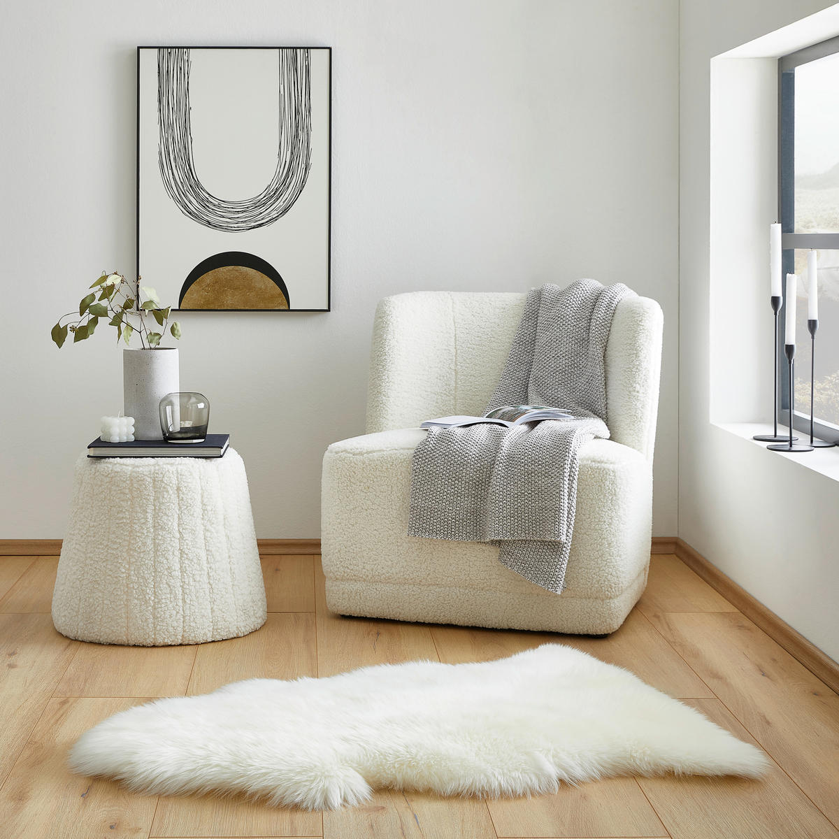 SCHAFFELL 60/90-95 cm Adelaide Weiß  - Weiß, Natur, Fell (60/90-95cm) - Linea Natura