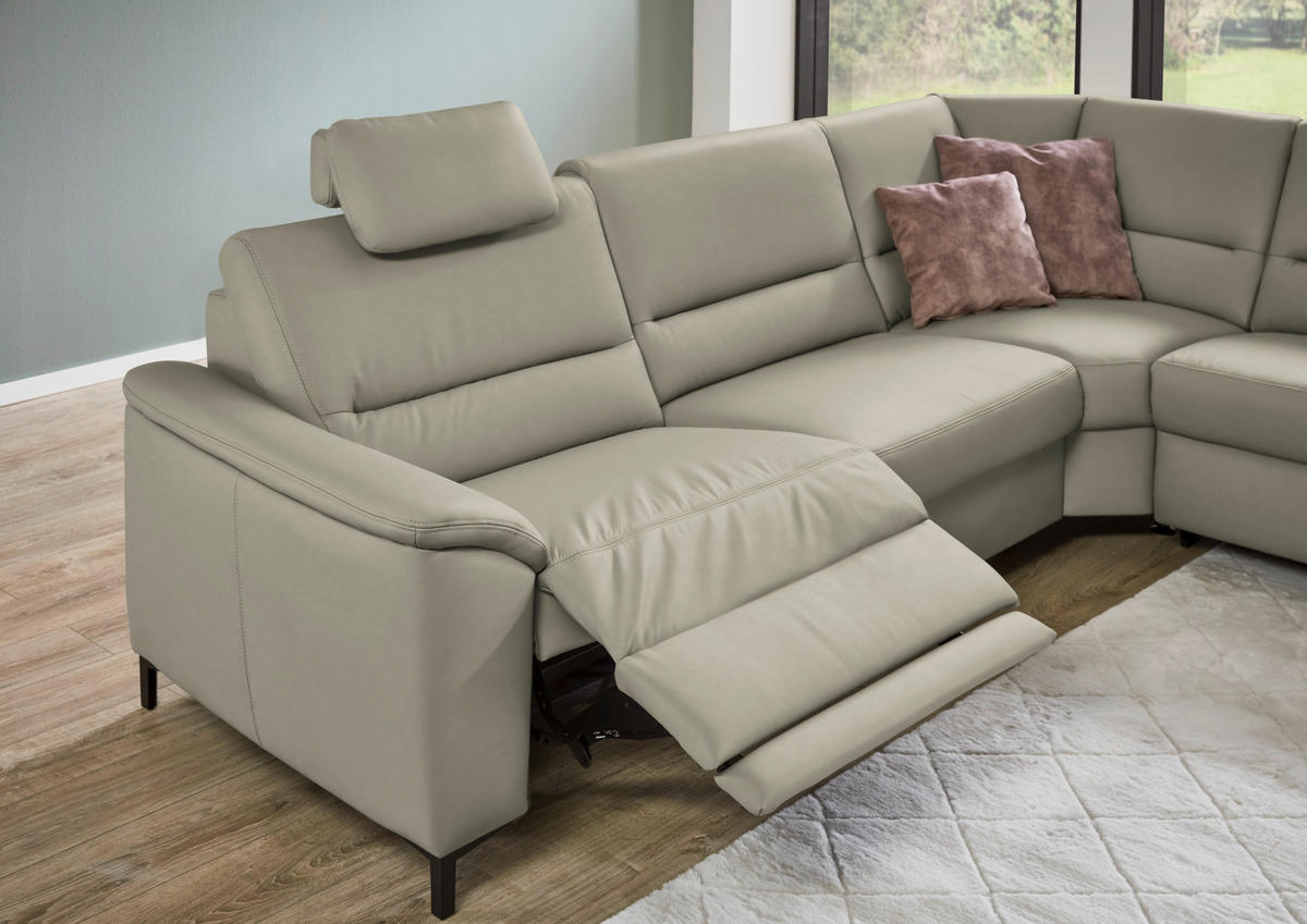 ECKSOFA Echtleder Grau  - Schwarz/Grau, Konventionell, Leder/Metall (290/249cm) - Beldomo Premium