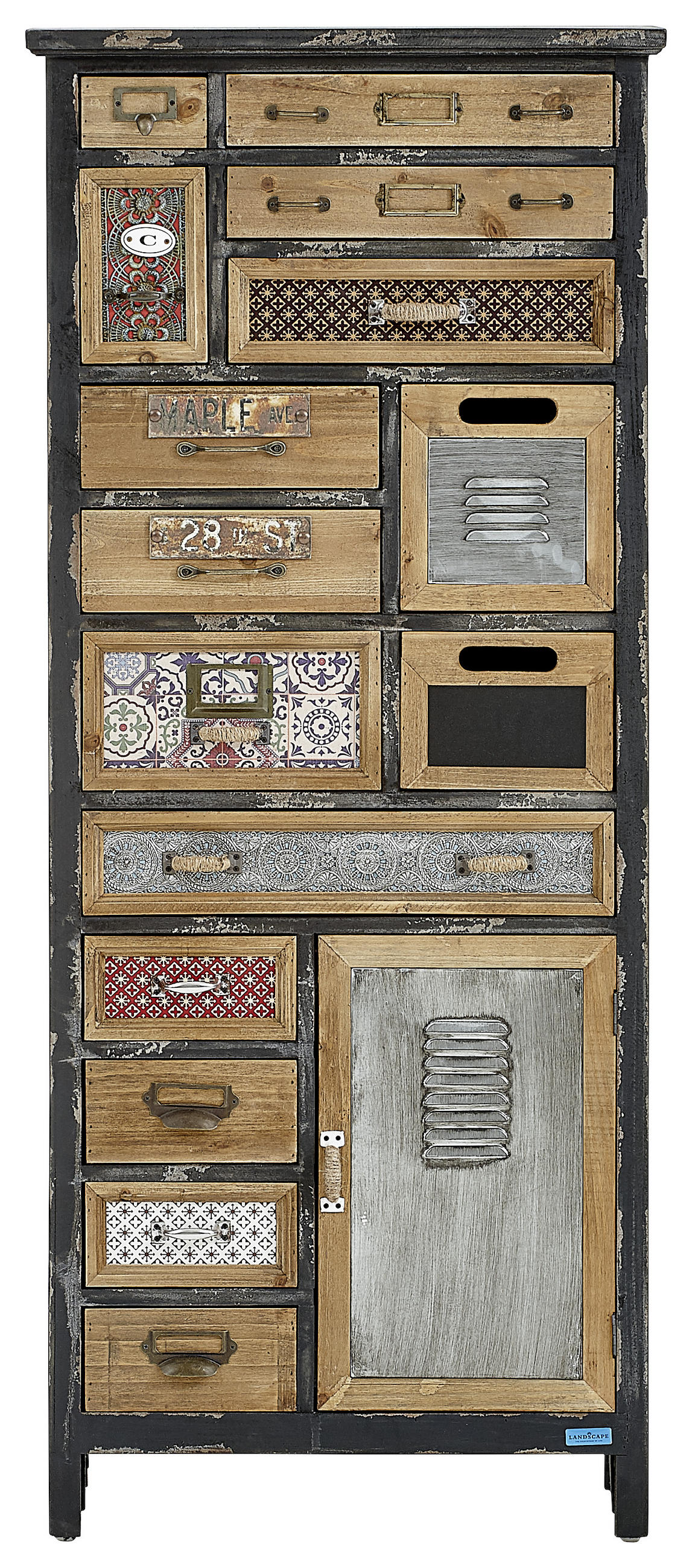 KOMMODE Kiefer massiv Multicolor - Multicolor/Schwarz, Trend, Holz/Keramik (59/140/32cm) - Landscape