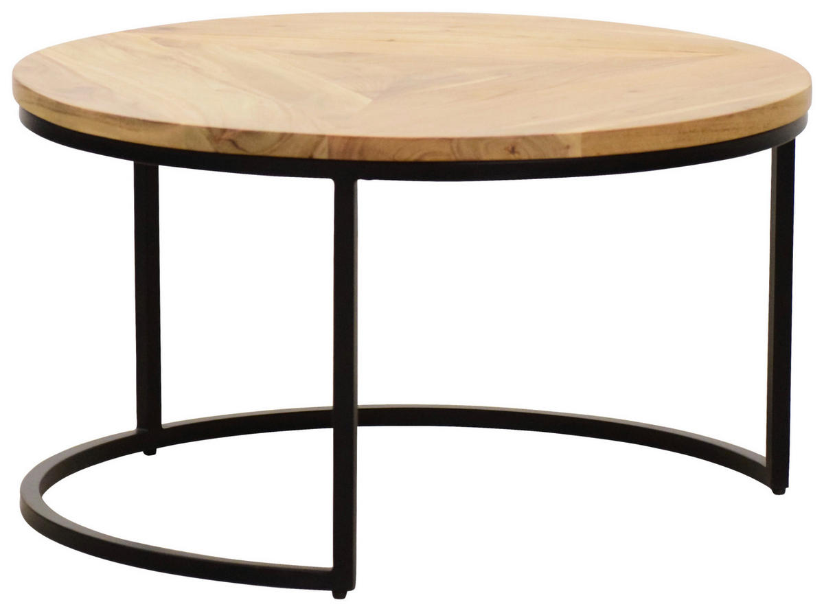 COUCHTISCHSET Mangoholz vollmassiv rund Naturfarben  - Schwarz/Naturfarben, Design, Holz (60/80/60/80/42/45cm) - Carryhome