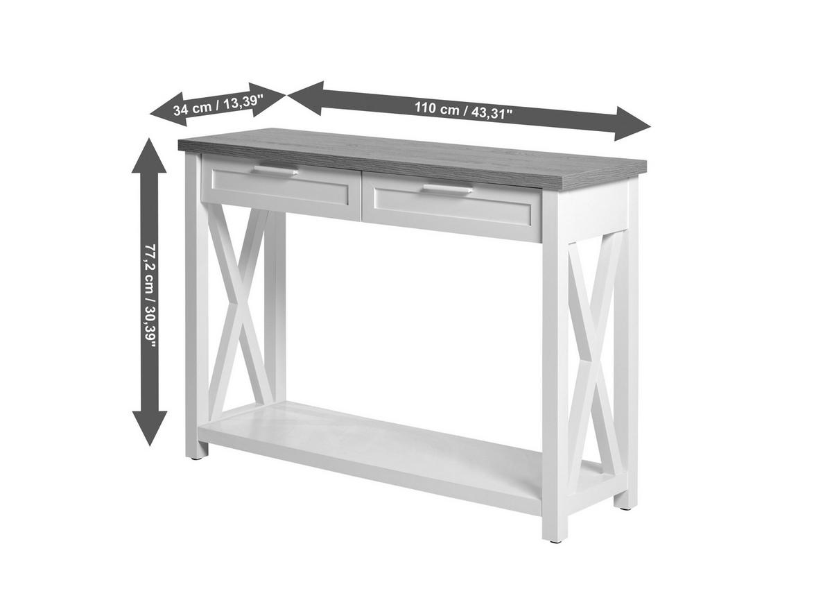 KONSOLENTISCH Weiß, Eichefarben  - Eichefarben/Weiß, LIFESTYLE, Holzwerkstoff/Metall (110/34/77cm)