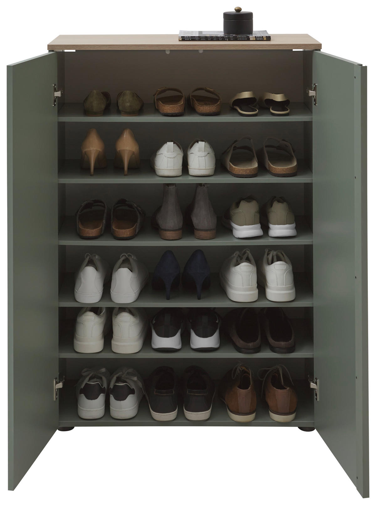 SCHUHSCHRANK Grün, Eichefarben  - Eichefarben/Schwarz, Design, Holzwerkstoff/Kunststoff (79/113,2/34cm) - Voleo