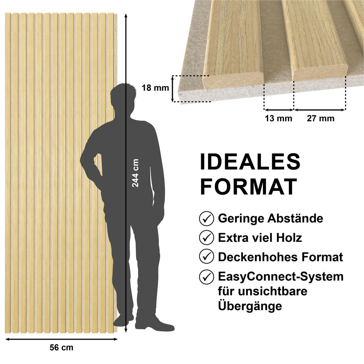 AKUSTIKPANEEL Economico Eichefarben 244/56/1,8 cm  - Eichefarben, Basics, Holzwerkstoff/Kunststoff (244/56/1,8cm) - Novel